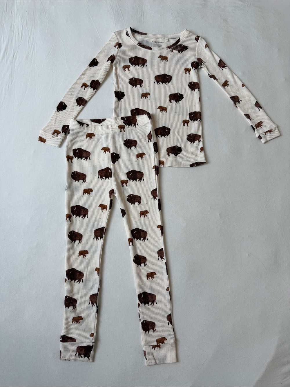 Angel Dear Buffalo Waffle Knit Long Sleeve Pajama Set Size 5-6 Years